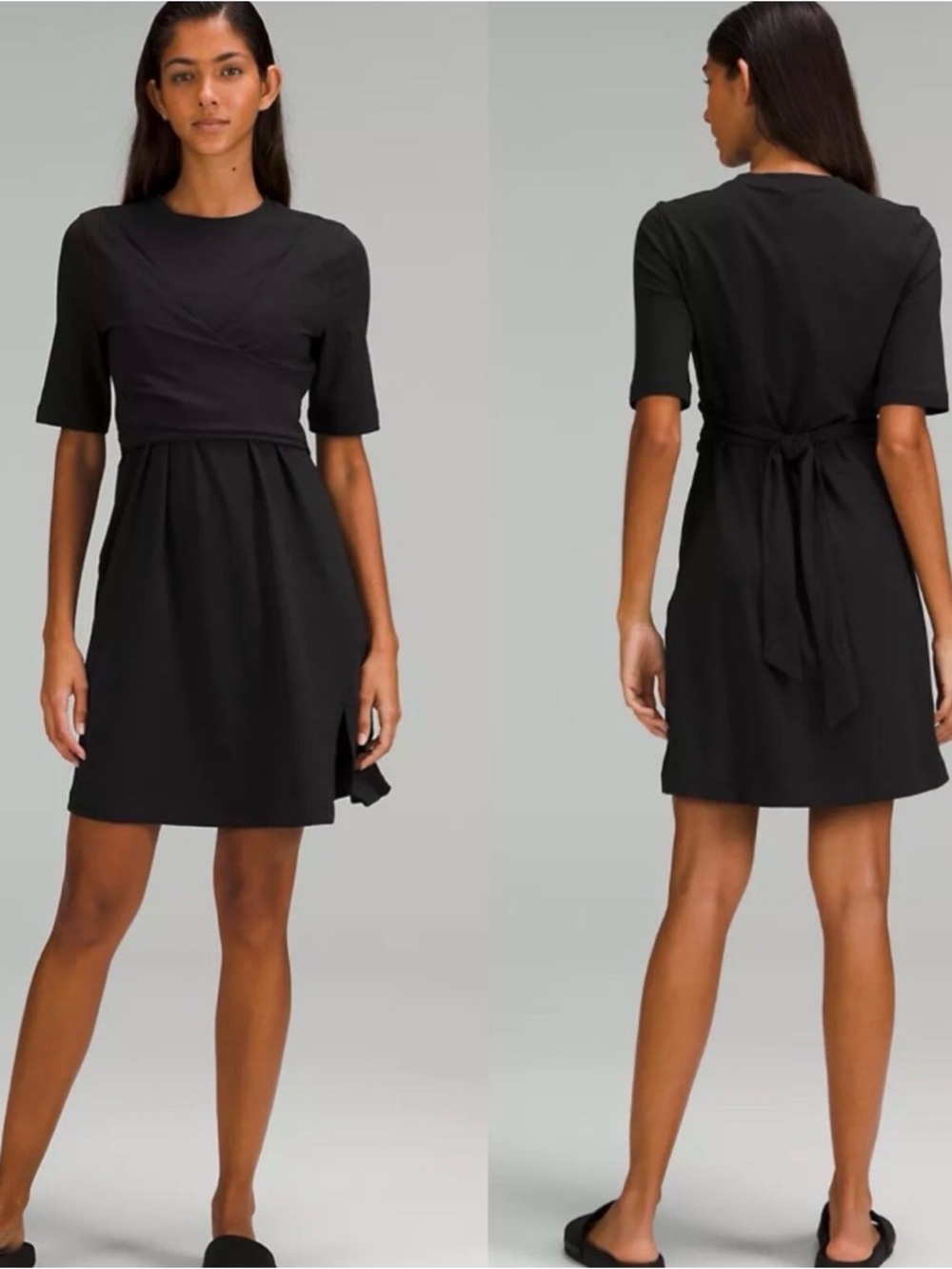 Lululemon Athletic Black Short-Sleeve Tie-Back Athleisure Mini Dress size 4
